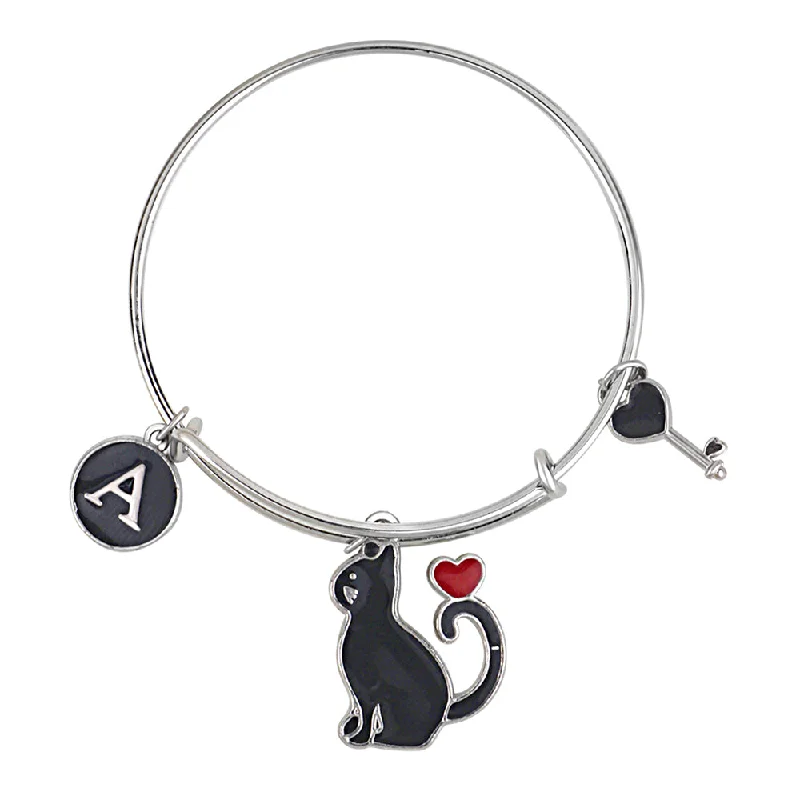 Ladies bracelets dog glow -Mahi A Letter Cat & Lock Shaped Rhodium Plated Enamel Work Charms Kids Bracelets for Kids (BRK1101001R)