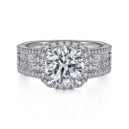 ladies engagement rings indulgence-Zyra - 14K White Gold Cushion Halo Round Diamond Engagement Ring