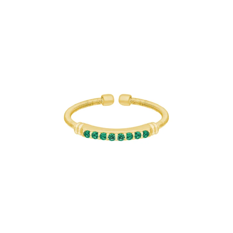 ladies rings moon-Gold Finish Sterling Silver Cable Cuff Ring with Simulated Emerald Birth Gems - May