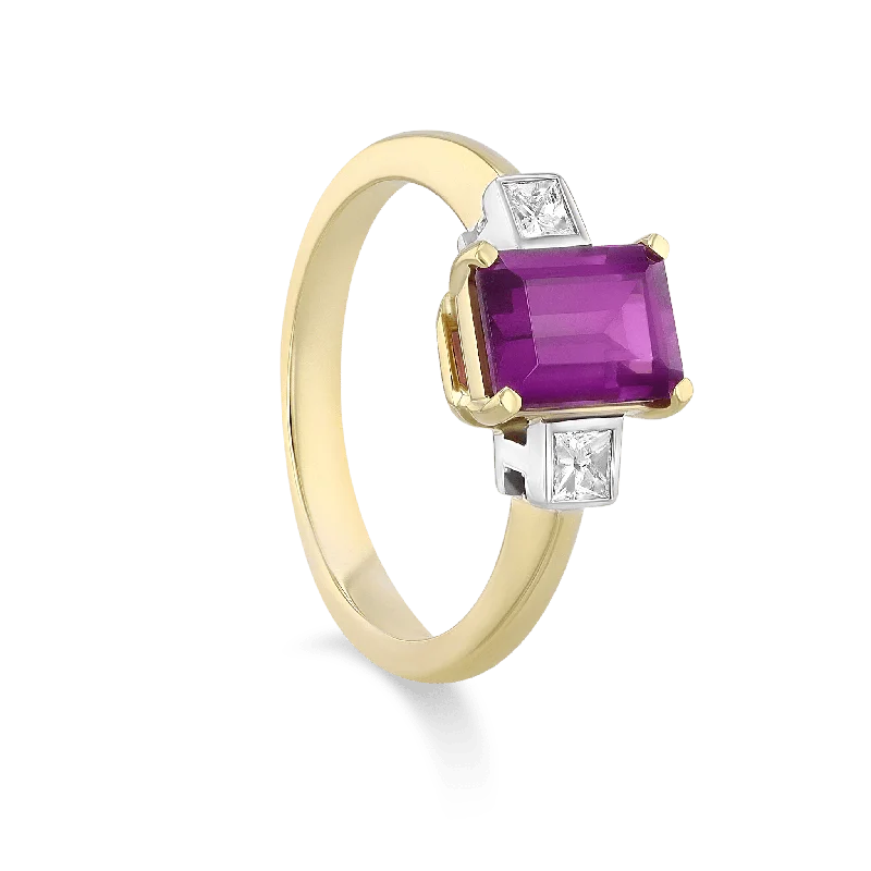 ladies rings spiritual-"Persephone" 18ct Yellow Gold, Platinum and Royal Purple Garnet and Diamond Ring