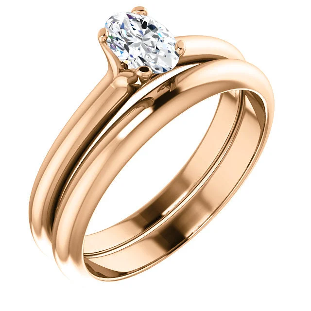 ladies engagement rings nostalgia-18K Rose Oval Solitaire Engagement Ring Matching Band 122005:910:PMB