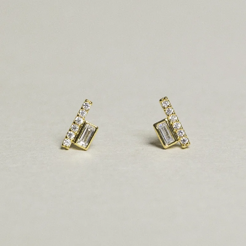 ladies earrings edwardian-Line and Rectangular Stud Earrings