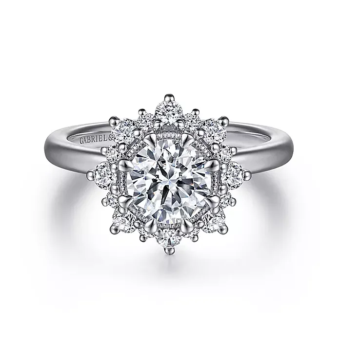 ladies engagement rings initial-Avalynn - 14K White Gold Bursting Halo Round Diamond Engagement Ring