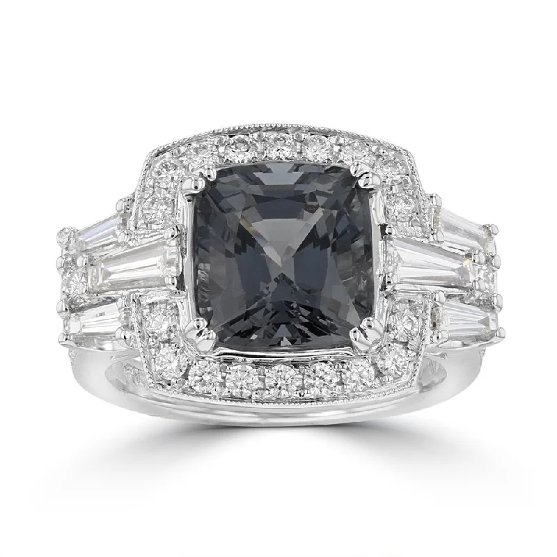 ladies rings memory-JULEVE 18KT GOLD 4.19 CT GREY SPINEL & 1.20 CTW DIAMOND HALO RING