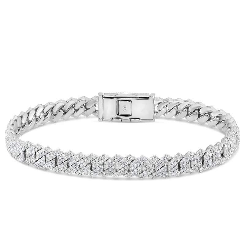 Ladies bracelets turkish shine -14K White Gold 5.79ct 8mm Mini Diamond Cuban Bracelet