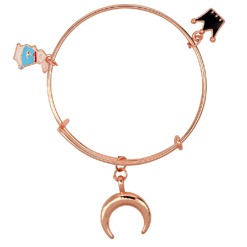 Ladies bracelets leaf shine -Mahi Moon Crown & Rabit Shaped Rose Gold Plated Enamel Work Charms Bracelet for Kids (BRK1100853Z)