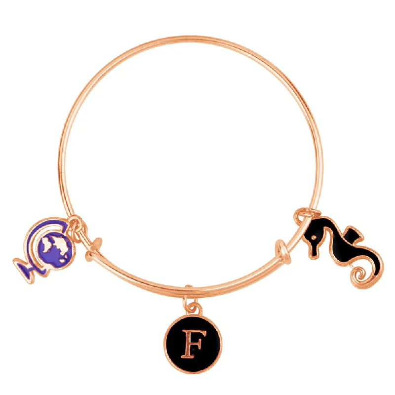 Ladies bracelets moon shine -Mahi F Letter & Sea Horse Shaped Rose Gold Plated Enamel Work Charms Kids Bracelets for Kids (BRK1100973Z)