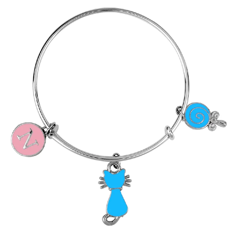 Ladies bracelets rainbow charm -Mahi N Letter & Cat Shaped Rhodium Plated Enamel Work Charms Kids Bracelets for Kids (BRK1100990R)