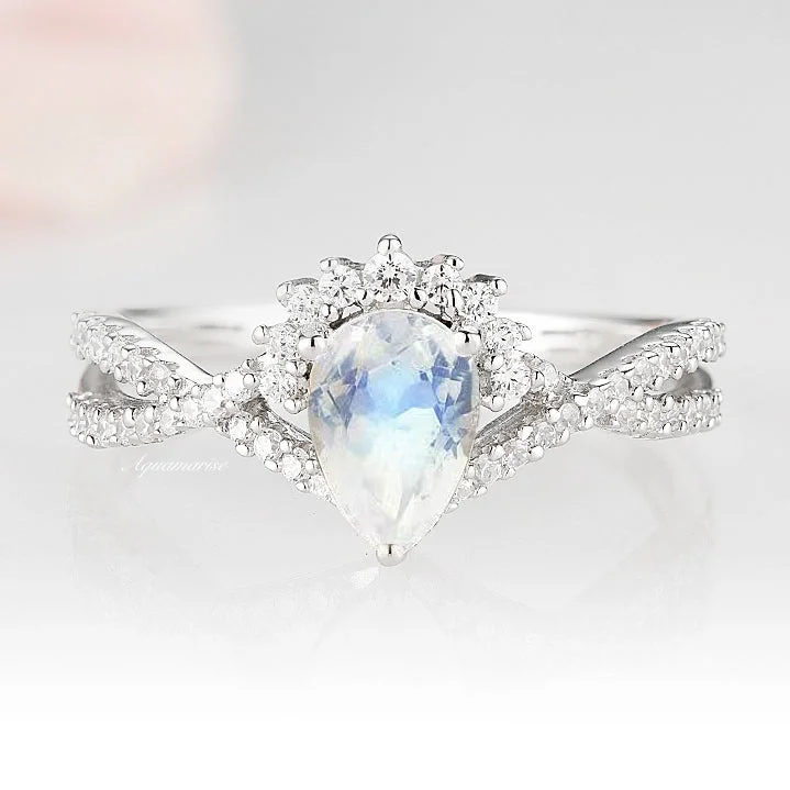 ladies engagement rings invisible-Alice Rainbow Natural Moonstone Engagement Ring- 14K White Gold