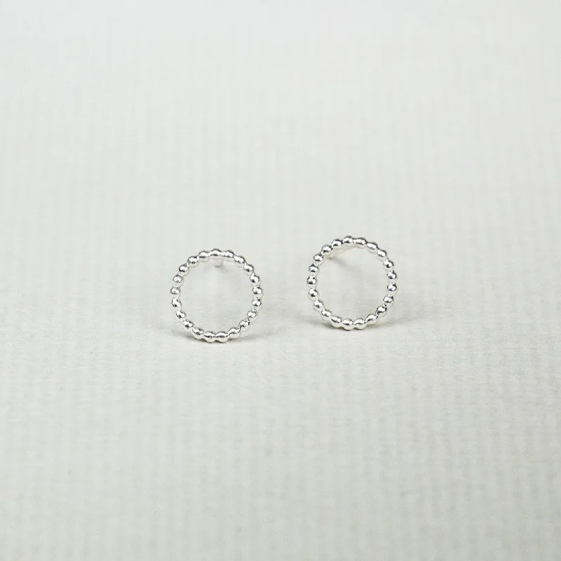 ladies earrings christmas-Beaded Circle Stud Earrings in Silver