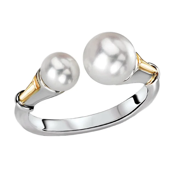 ladies rings wholesale-Ladies Fashion Freshwater Pearl Two-Tone Ring