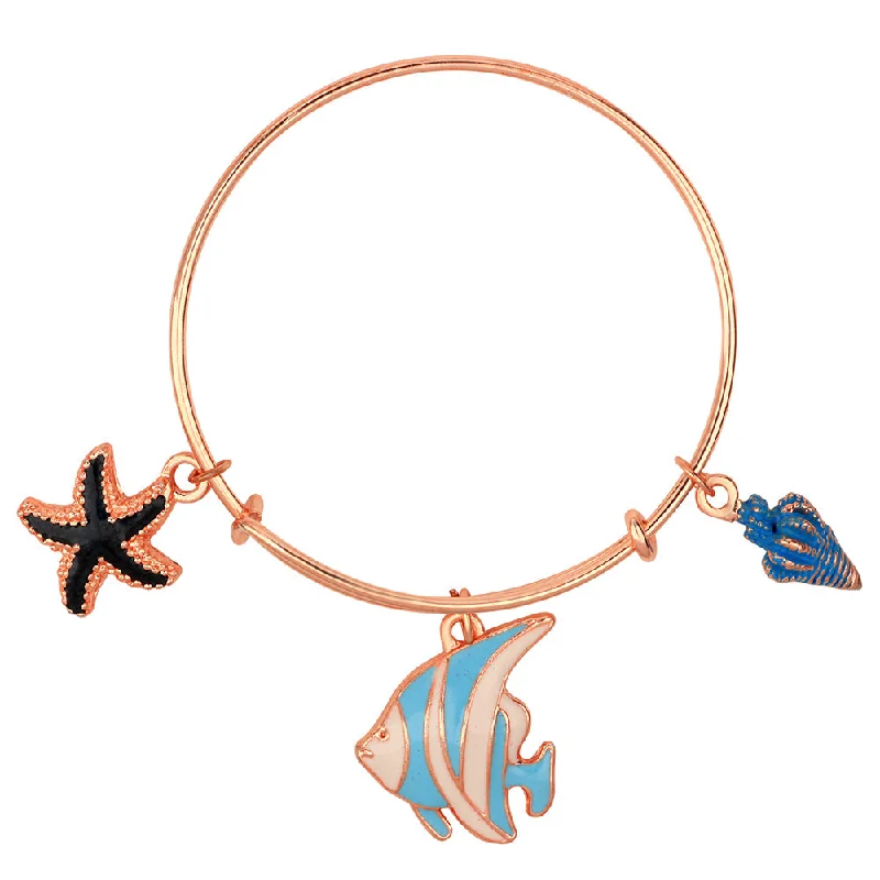 Ladies bracelets onyx shine -Mahi Starfish & Fish Shaped Rose Gold Plated Enamel Work Charms Bracelet for Girls (BRK1100858Z)