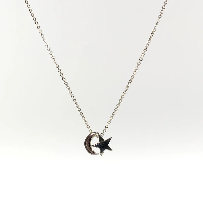 Ladies necklaces trillion pendant -Silver Moon & Star Necklace