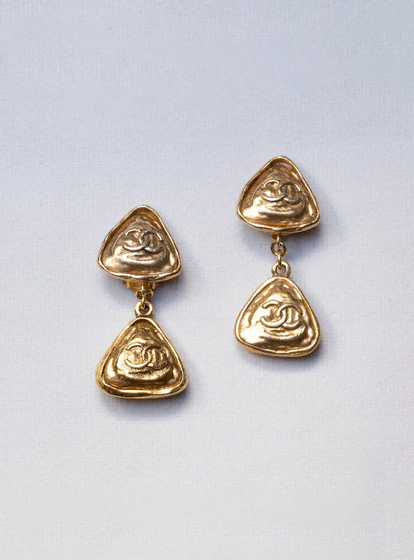 ladies earrings office-Vintage Gold Double CC Clip-on Earrings