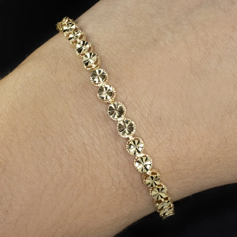 Ladies bracelets old mine charm -14K YELLOW GOLD BRACELET SOLID 5mm ROUND STARBURST LINK 6.4 GRAM MENS LADIES