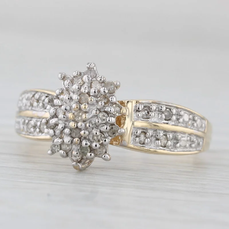 ladies engagement rings estate-Diamond Cluster Ring 10k Yellow Gold Size 9 Engagement