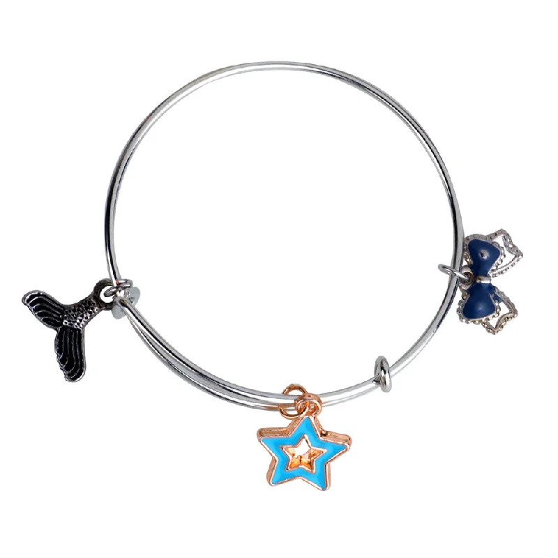 Ladies bracelets tourmaline accent -Mahi Rhodium Plated Star & Boo Shaped Enamel Work Charms Kids Bracelets for Girls (BRK1100931M)