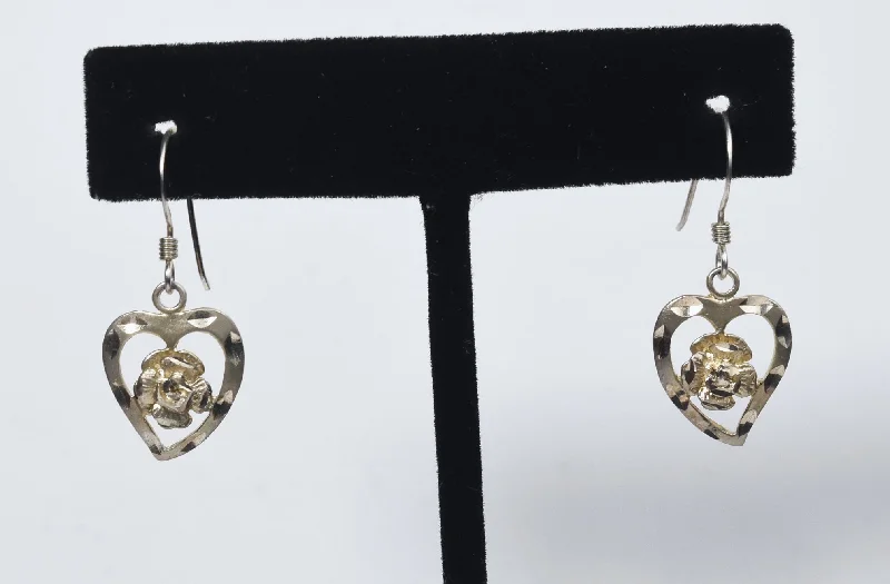 ladies earrings pearl-Sterling Silver Heart Rose Dangle Earrings