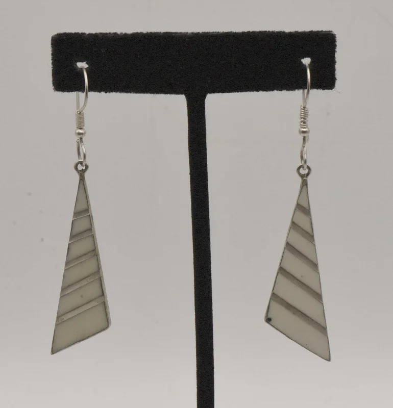 ladies earrings packaging-Vintage Silver Tone Metal Enameled Triangle Dangle Earrings