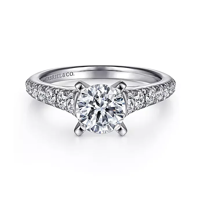 ladies engagement rings sizes-Bridget - 14K White Gold Round Diamond Engagement Ring