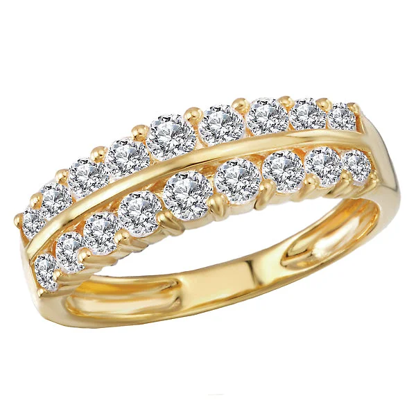 ladies rings evening-Ladies Fashion Two Row Diamond Ring