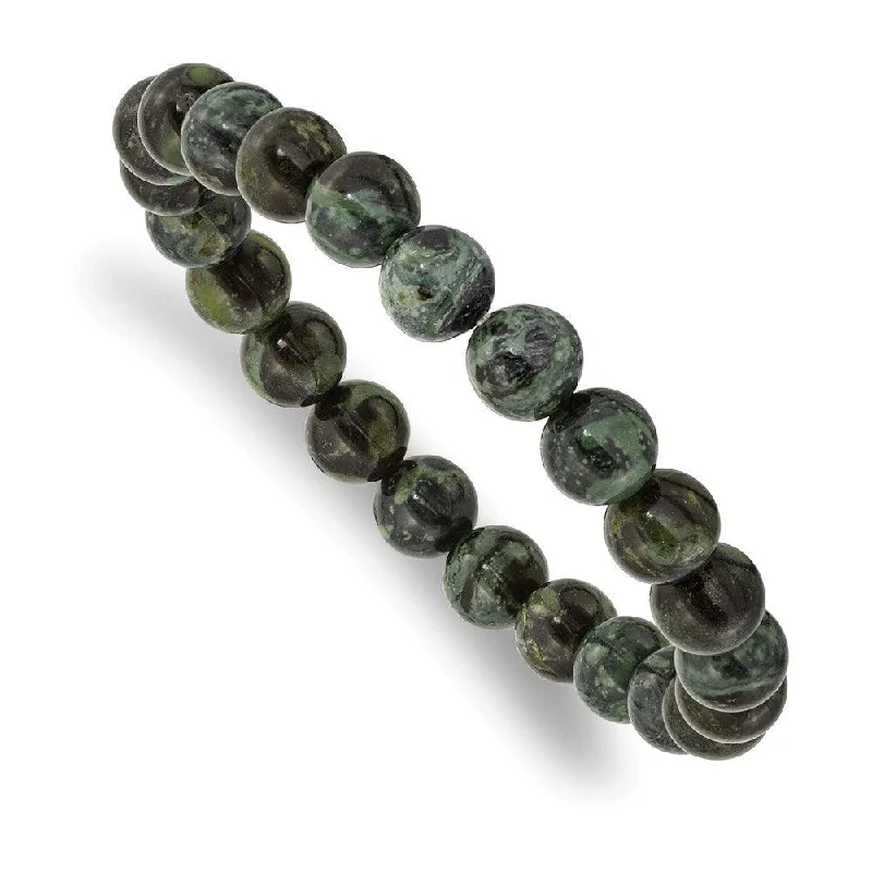 Ladies bracelets honeymoon shine -Green Eye Agate Beaded Stretch Bracelet