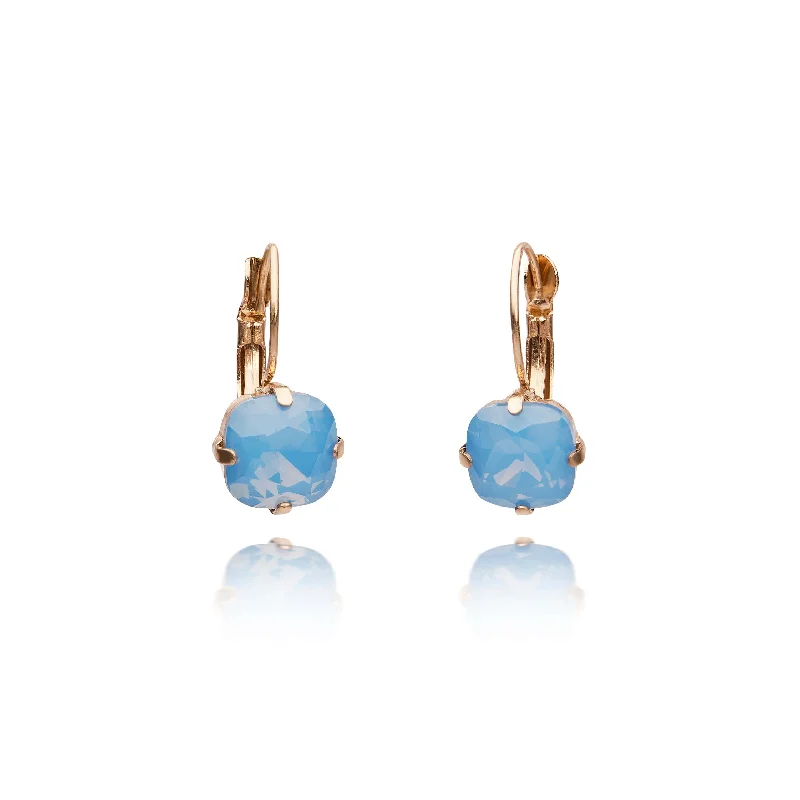 ladies earrings art deco-Cushion Cut Crystal Earrings: Light Blue Crystal Stone 1950s Style Drop Earrings