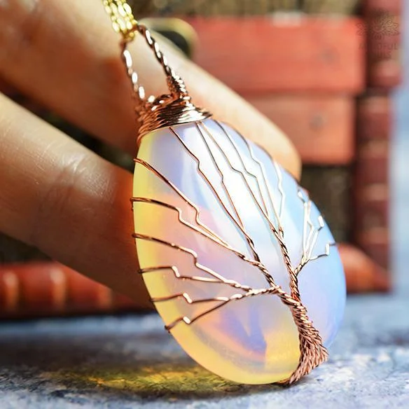 Ladies necklaces sparkling shine -Handmade Tree Of Life Opalite Necklace