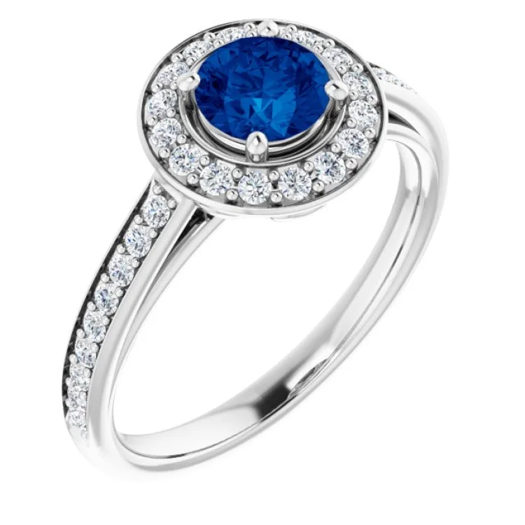 ladies rings budget-Platinum Lab-Grown Blue Sapphire & 1/3 CTW Natural Diamond Ring