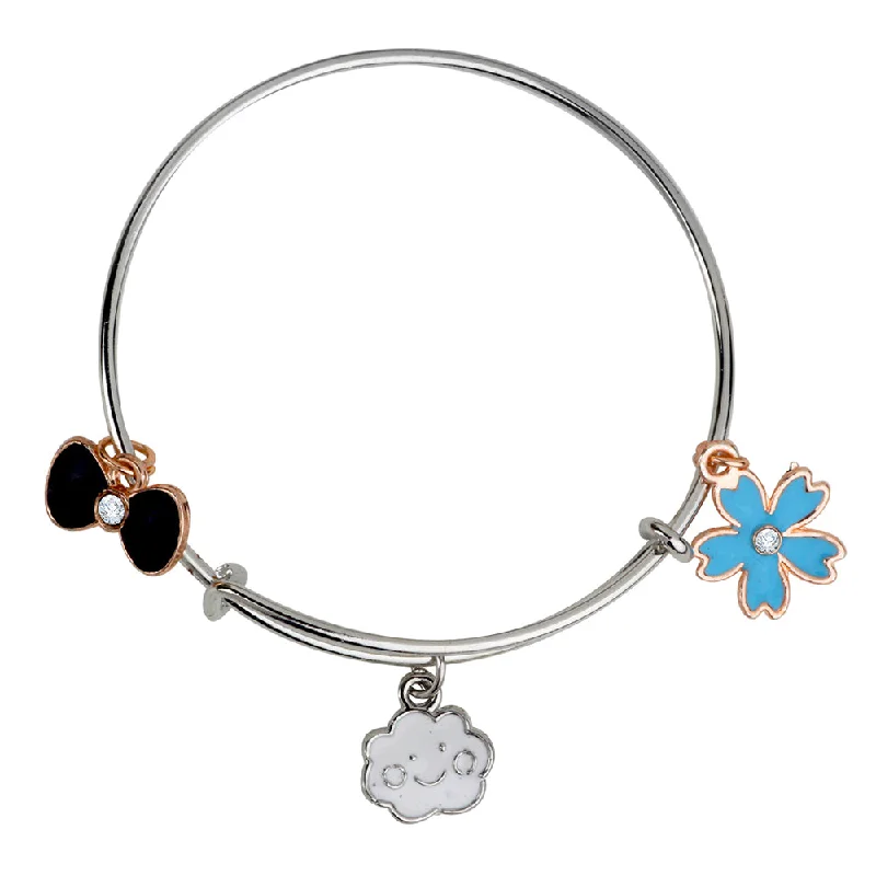 Ladies bracelets gold finish shine -Mahi Cloud Boo & Floral Shaped Enamel Work Charms Kids Bracelets for Girls (BRK1100951M)