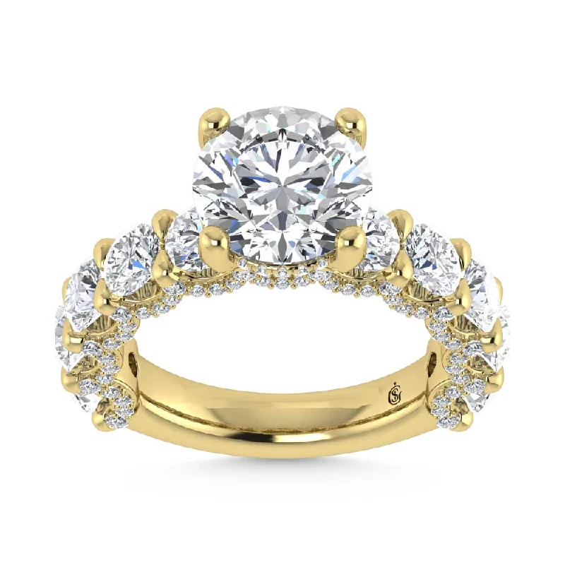 ladies engagement rings 1970s-14K Yellow Gold Lab Grown Diamond 10 Ct.Tw. Engagement Ring (7ct Round Center)