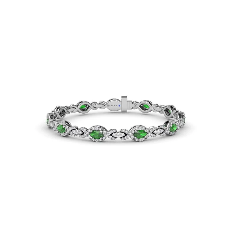 Ladies bracelets fantasy glow -Love Knot Emerald and Diamond Bracelet B1884E