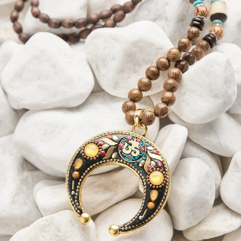 Ladies necklaces luxury pendant -Spiritual Wooden Bead Om Mindfulness Necklace