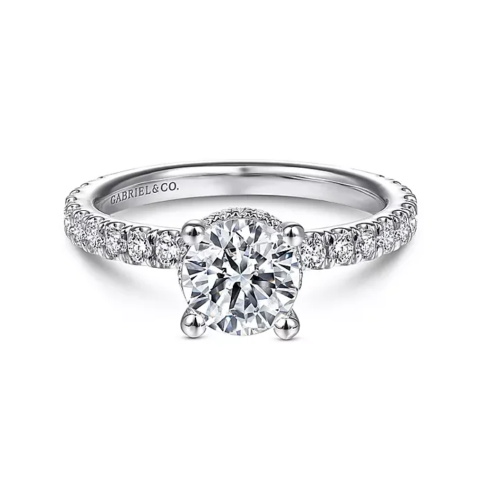 ladies engagement rings flashy-Alina - 14K White Gold Hidden Halo Round Diamond Engagement Ring