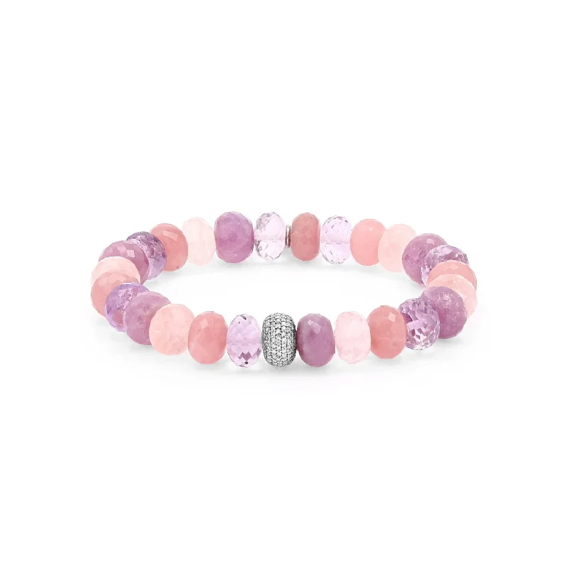 Ladies bracelets rainbow charm -Sunset Gemstone Mixed Bracelet with Diamond Donut B0003121