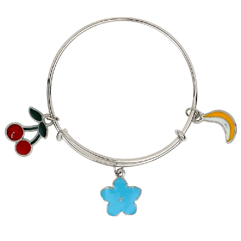 Ladies bracelets royal glow -Mahi Cherry, Banana & Floral Shaped Enamel Work Charm Bracelet with Rhodium Plated for Kids (BRK1100888R)