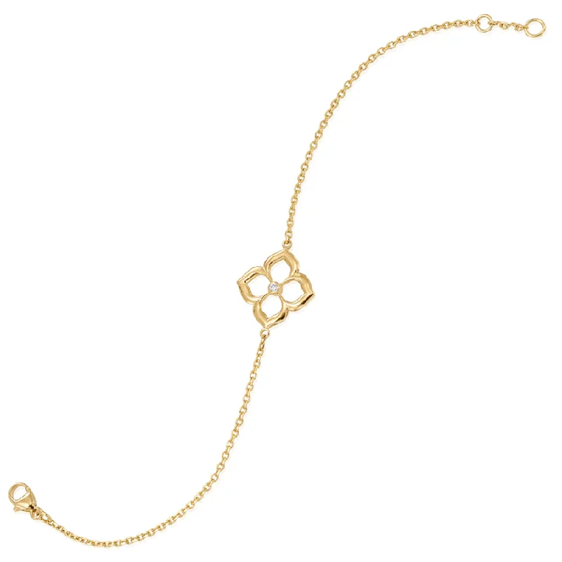 Ladies bracelets salt pepper glow -Lotus Fleur Diamond Flower Bracelet in 18K Yellow Gold, 6.25in