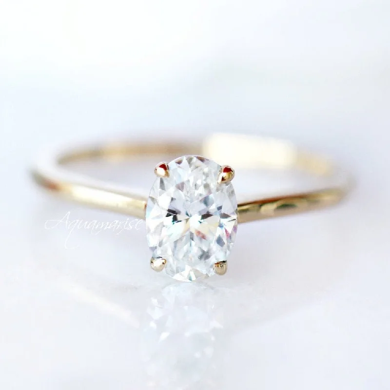 ladies engagement rings brushed-1CT Solitaire Moissanite Engagement Ring- 14K Solid Yellow Gold Diamond Ring