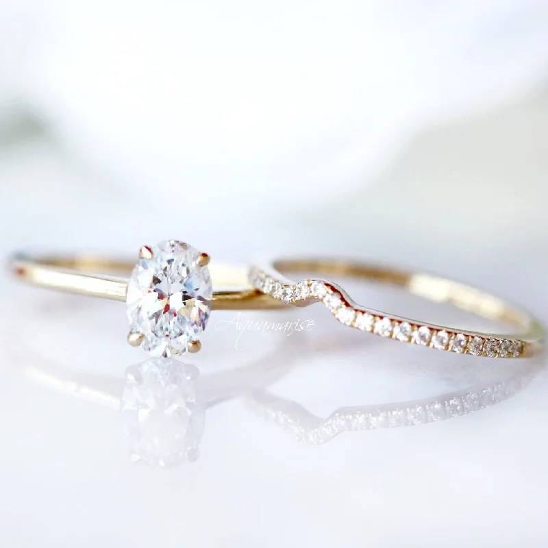 ladies engagement rings rustic-1CT Solitaire Moissanite Engagement Ring Set- 14K Solid Yellow Gold