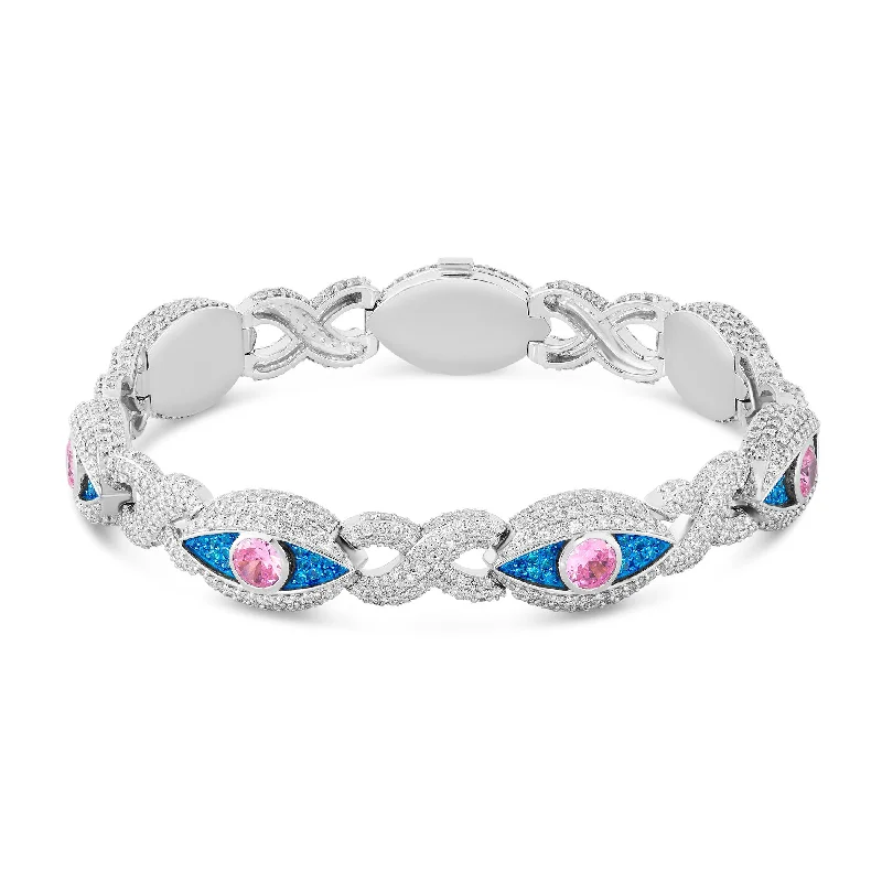 Ladies bracelets adventure glow -10K White Gold Evil Eye Pink and Blue Diamond Bracelet