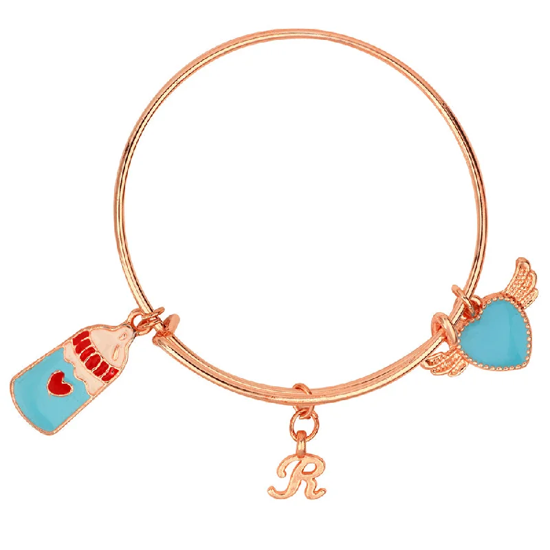 Ladies bracelets raw stone -Mahi R Letter Heartwings & Bottle Shaped Charm Bracelet with Rose Gold Plated for Kids (BRK1100861Z)