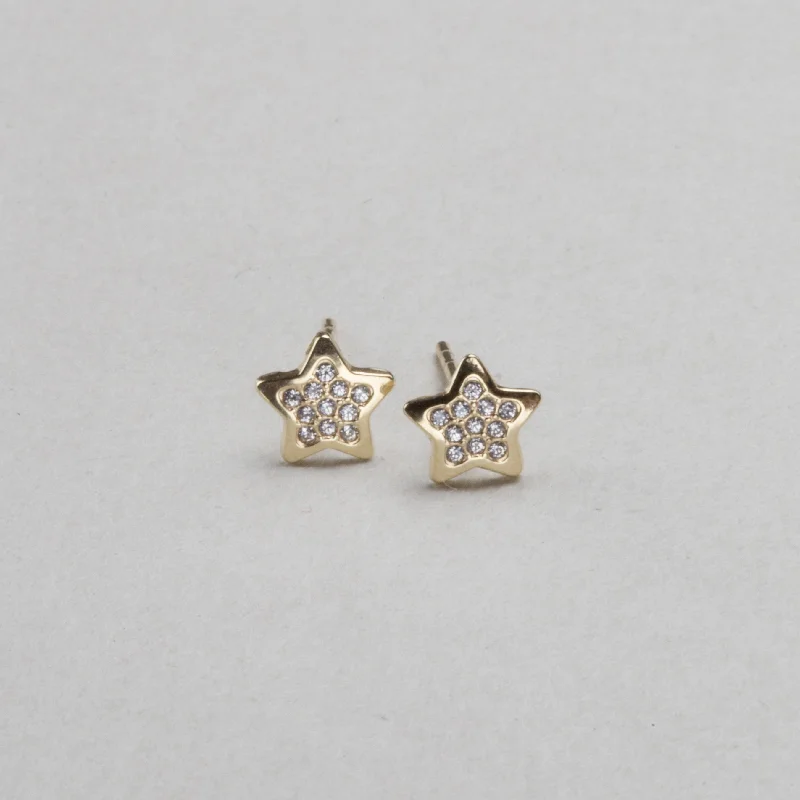 ladies earrings rose gold-Gold Star Stud Earrings with Cubic Zirconia