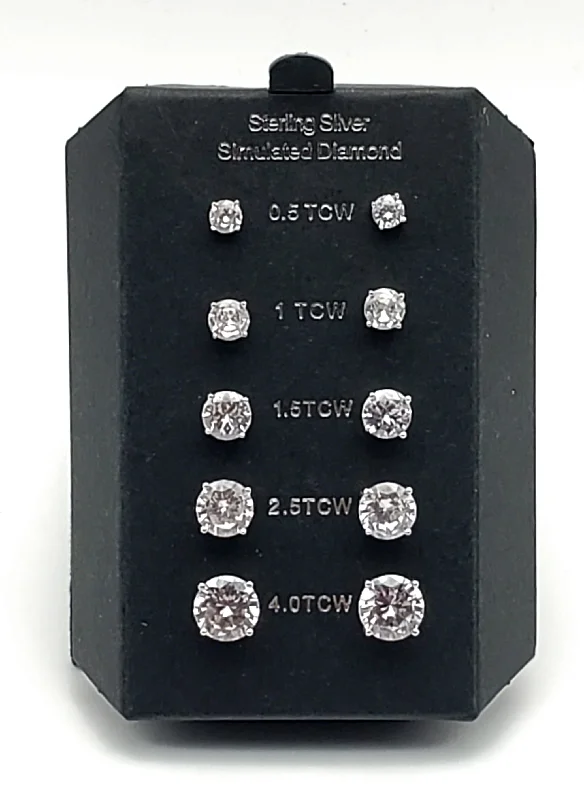 ladies earrings delicate-Sterling Silver Simulated Diamond Stud Earrings - Various Sizes