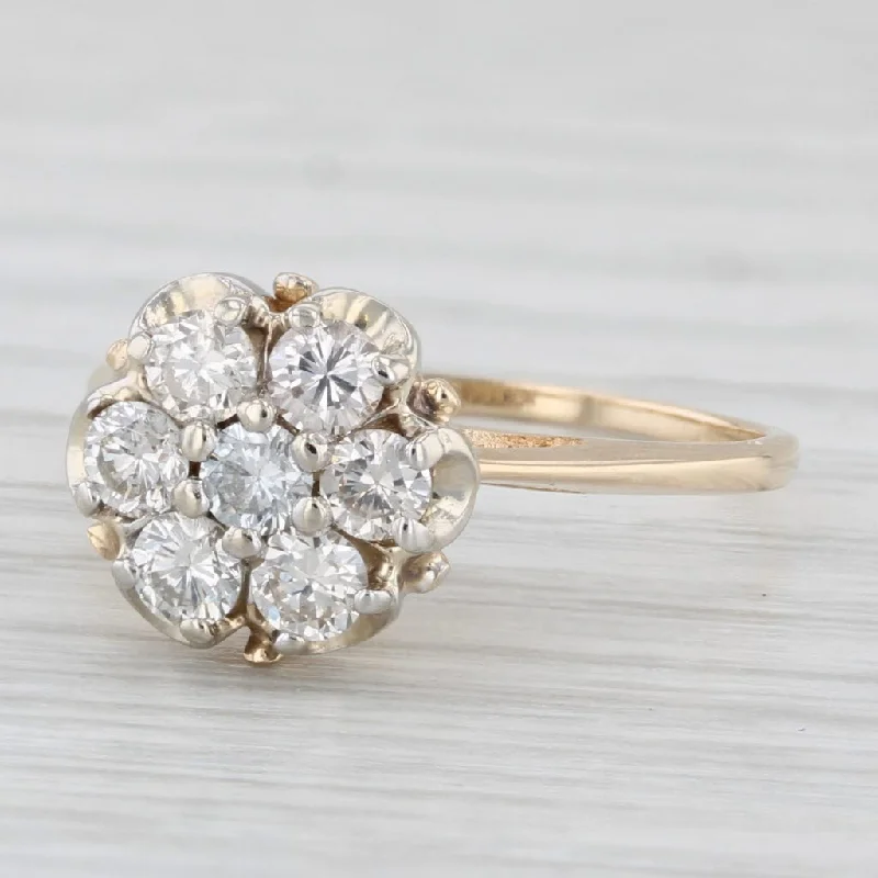 ladies engagement rings cluster-Vintage 0.49ctw Diamond Cluster Engagement Ring 14k Yellow Gold Size 4.5