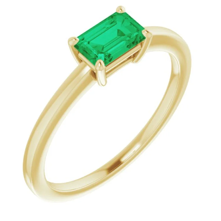 ladies rings oval-14K Yellow Lab-Grown Emerald Ring