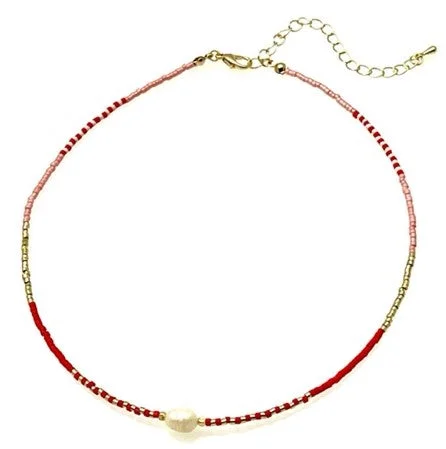 Ladies necklaces rare edition -Beaded Necklace with Freshwater Pearl Pendant - Coral