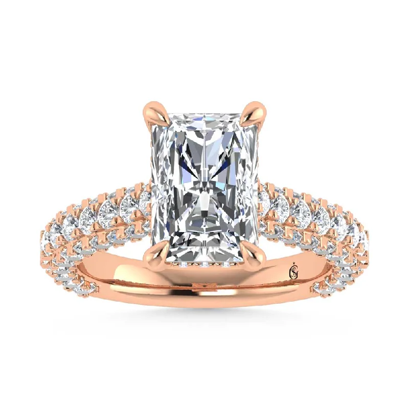 ladies engagement rings heart shaped-14K Rose Gold Lab Grown Diamond 4 1/4 Ct.Tw. Radiant Shape Engagement Ring