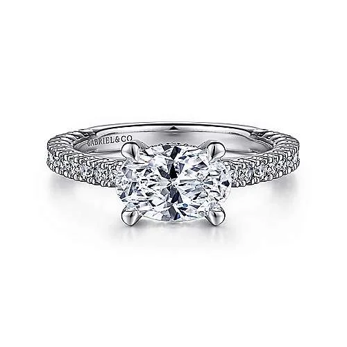 ladies engagement rings traditional-Laurel - 14K White Gold Horizontal Oval Diamond Engagement Ring