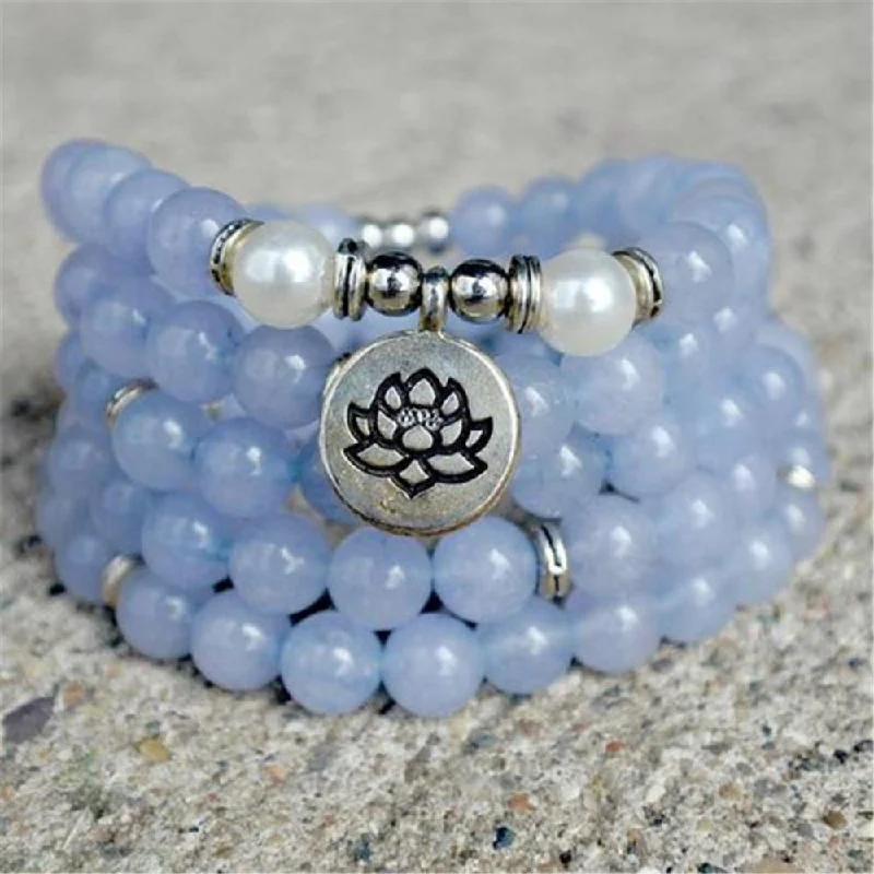 Ladies necklaces forever shine -Aquamarine Mala Necklace - Bead Bracelet