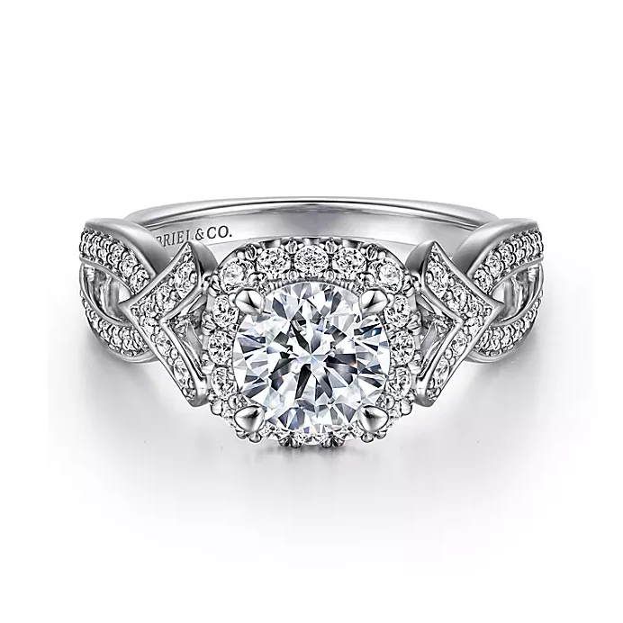 ladies engagement rings offers-Ensley - Art Deco Inspired 14K White Gold Halo Diamond Engagement Ring